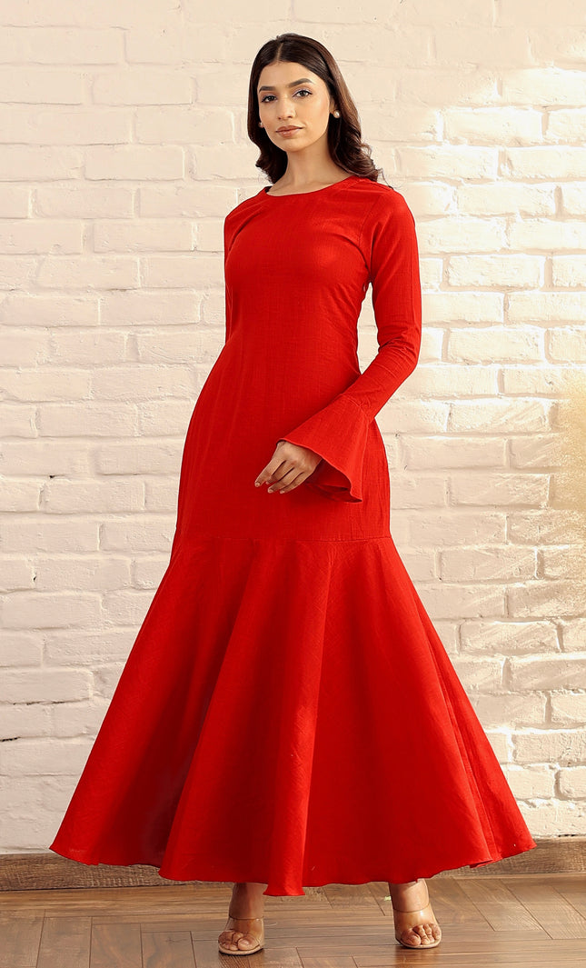 Red cotton flare dress