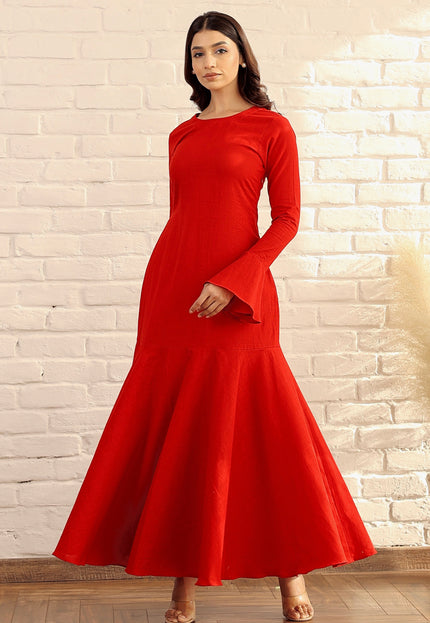 Red cotton flare dress