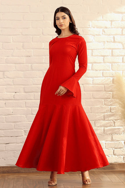 Red cotton flare dress