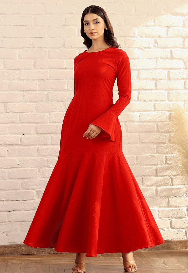 Red cotton flare dress