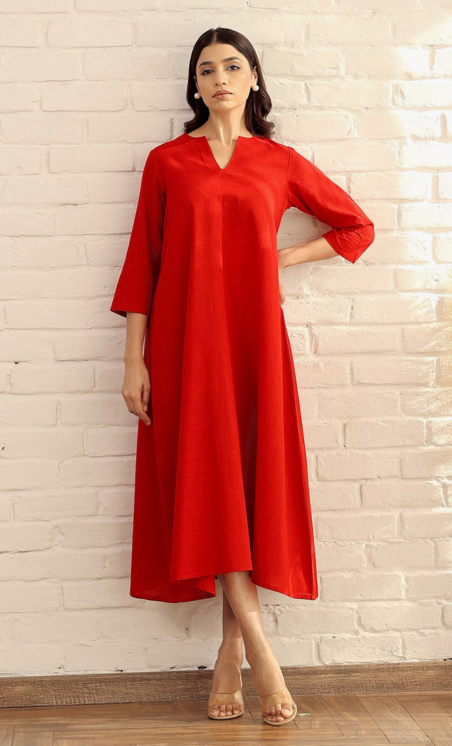 Cotton red basic dress