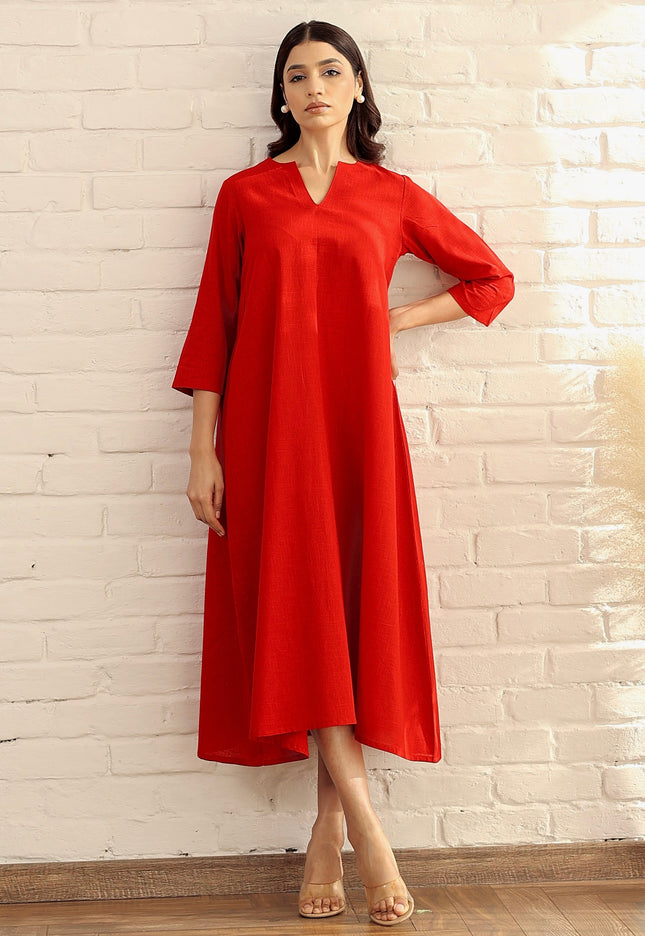 Cotton red basic dress