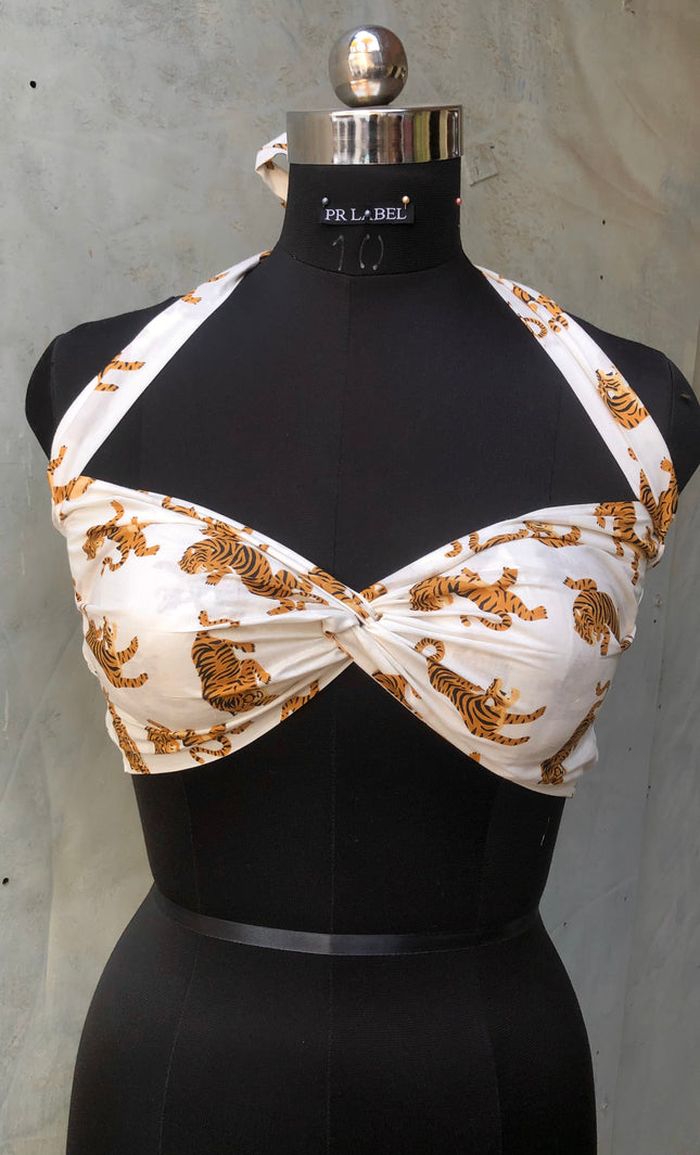 White printed cotton bandeau top