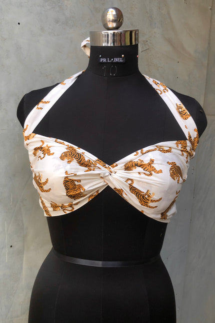 White printed cotton bandeau top