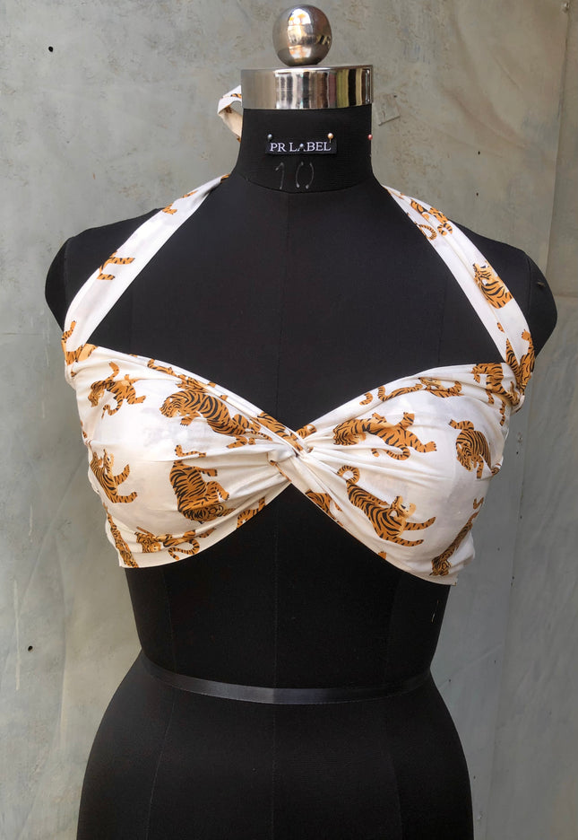 White printed cotton bandeau top