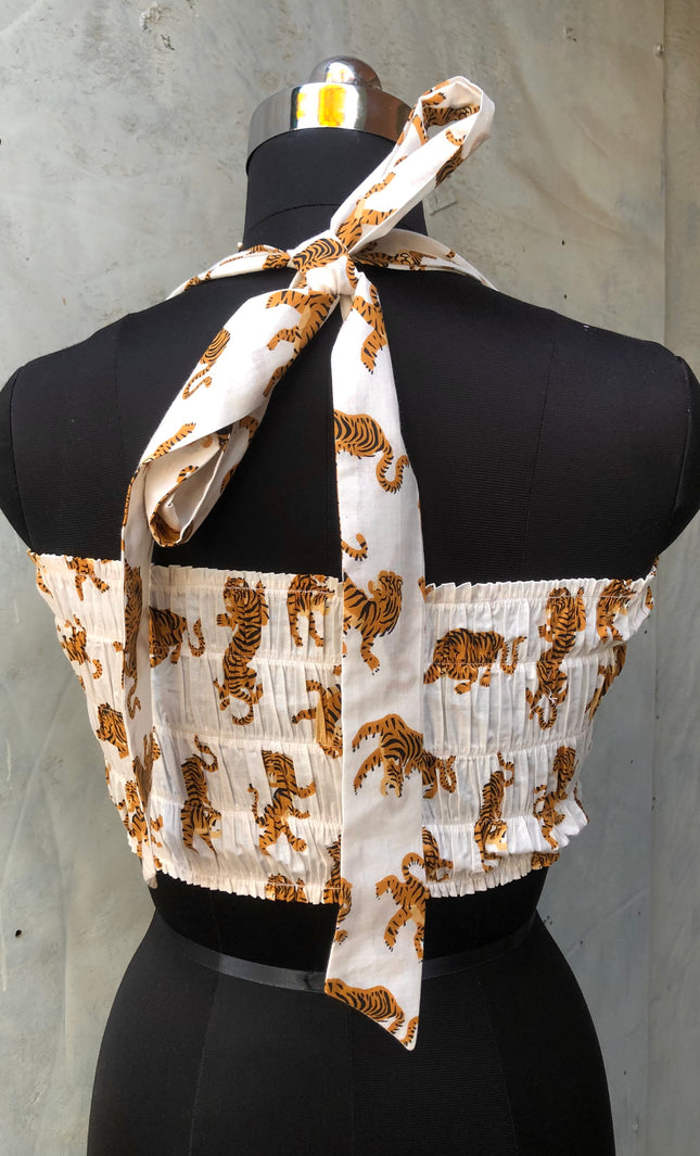 White printed cotton bandeau top