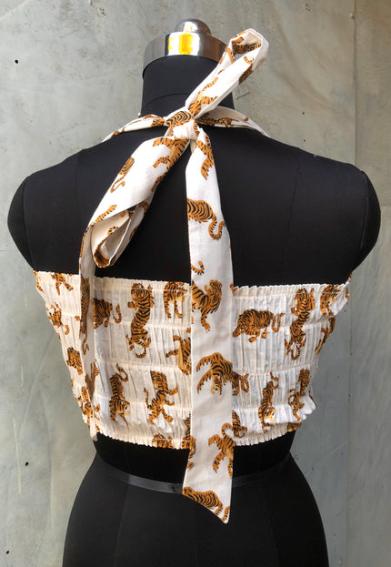 White printed cotton bandeau top