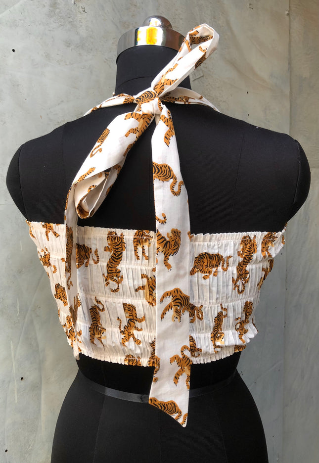 White printed cotton bandeau top