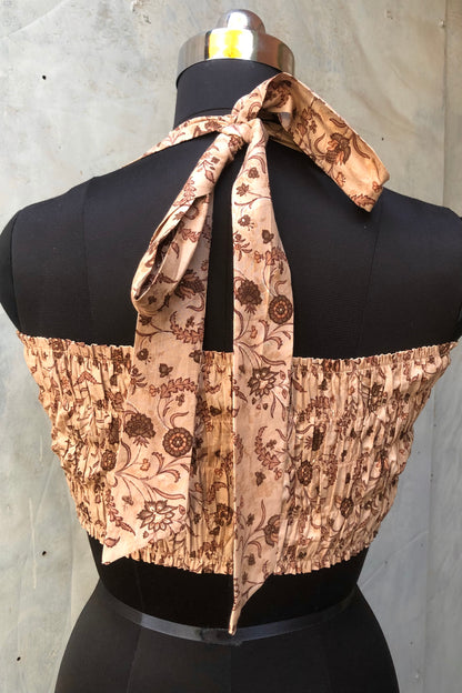 Brown printed cotton bandeau top