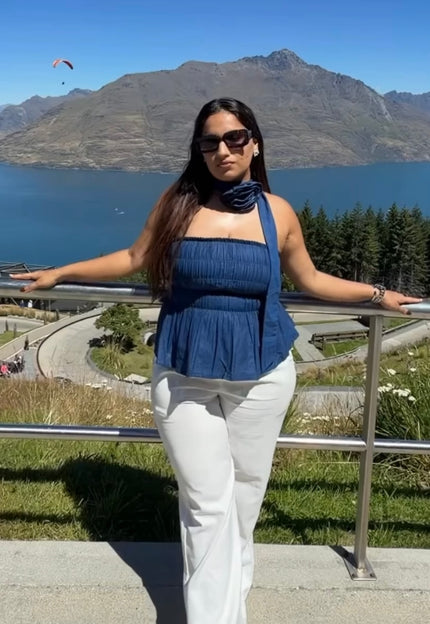 <strong>Simran balar jain</strong> in denim smocked top.